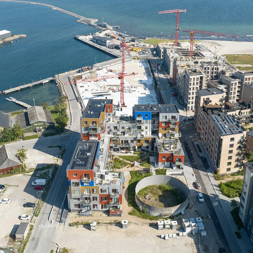 Dronefoto, overblik, udsigt, byggeprojekt, Køge Kyst.
