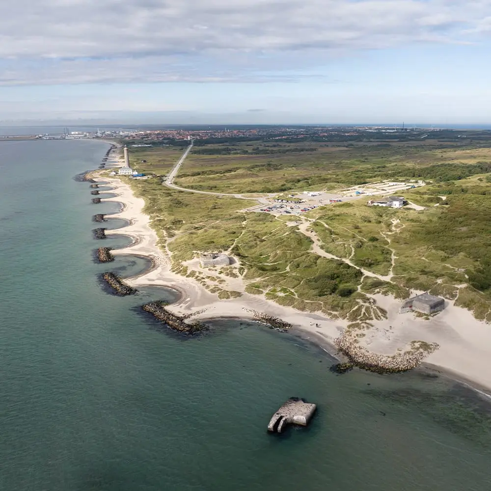 Dronefoto, landskab i Danmark.